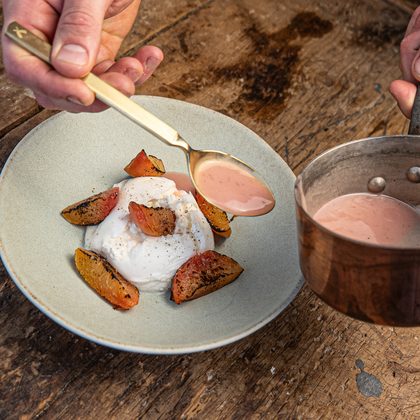 Burrata mit gegrillten Pflaumen und Lavendel — aus dem Shooting im Mai